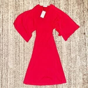 ZARA Semi Stretch Red Bell Sleeve Short Sleeve A-Line Dress NWT